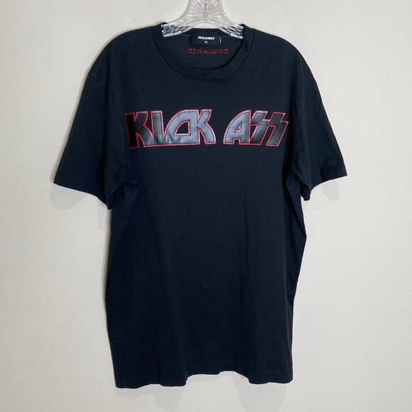 DSquared2 Kick Ass Patch Crew Neck T-Shirt *Black/Red* Sz XL - Picture 1 of 8